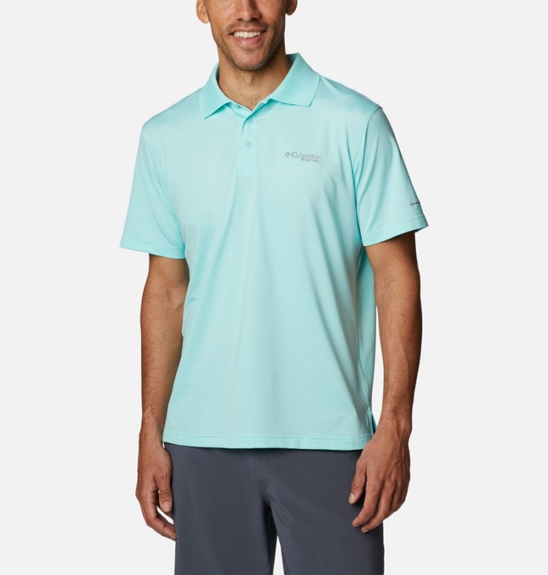 Turquoise Columbia PFG Skiff Cast Men\'s Polo Shirt | 85703UPAE