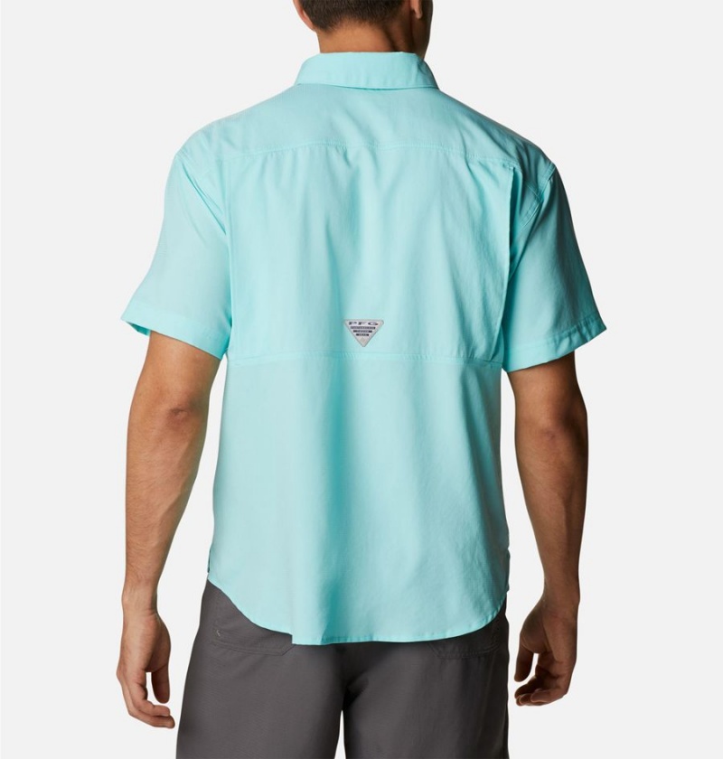 Turquoise Columbia PFG Skiff Guide Woven Short Sleeve Men's Shirt | 21896MUEV