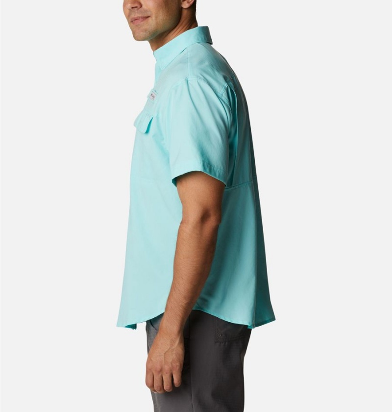 Turquoise Columbia PFG Skiff Guide Woven Short Sleeve Men's Shirt | 21896MUEV