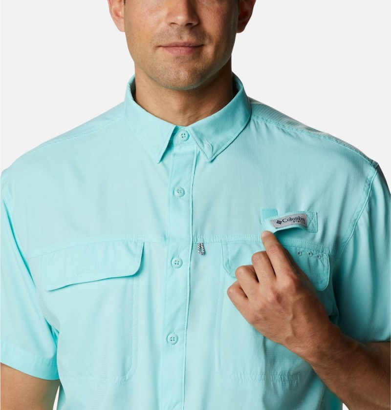 Turquoise Columbia PFG Skiff Guide Woven Short Sleeve Men's Shirt | 21896MUEV