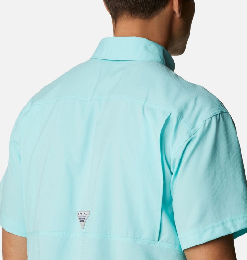 Turquoise Columbia PFG Skiff Guide Woven Short Sleeve Men's Shirt | 21896MUEV