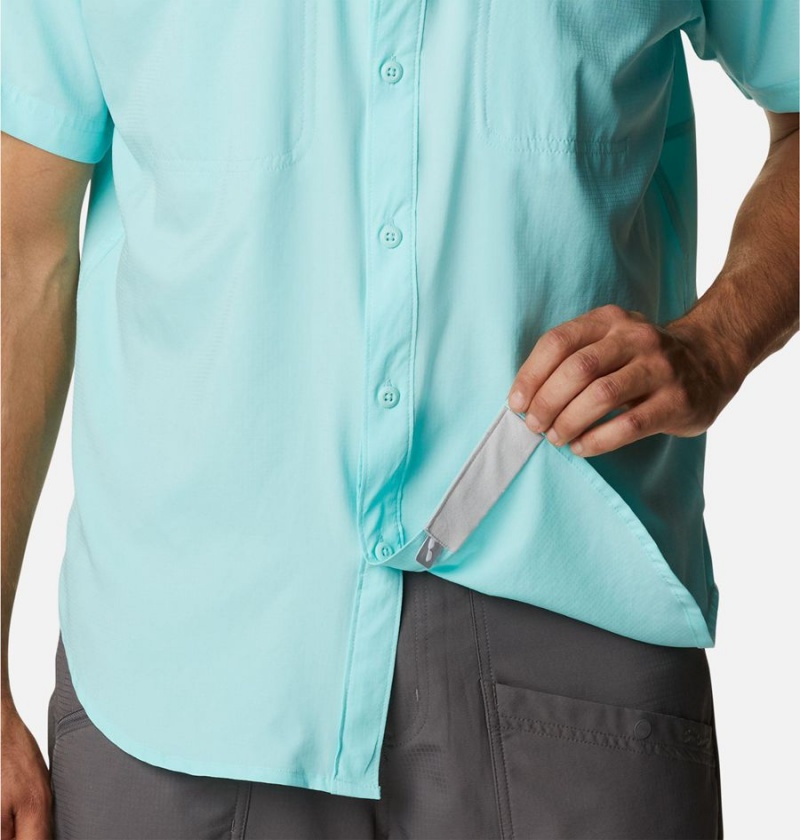 Turquoise Columbia PFG Skiff Guide Woven Short Sleeve Men's Shirt | 21896MUEV