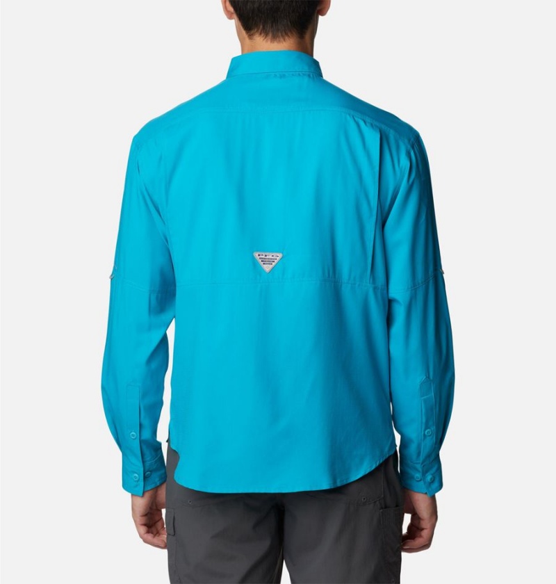 Turquoise Columbia PFG Skiff Guide Woven Long Sleeve Men's Shirt | 58136BGVA