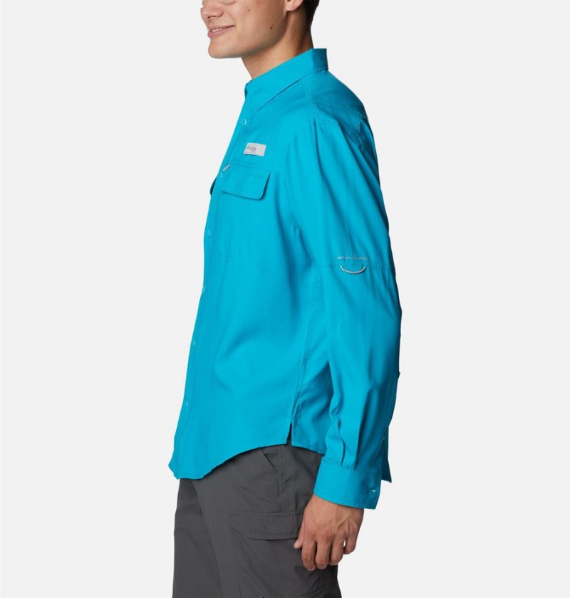 Turquoise Columbia PFG Skiff Guide Woven Long Sleeve Men's Shirt | 58136BGVA