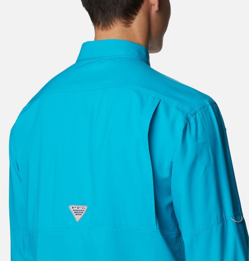 Turquoise Columbia PFG Skiff Guide Woven Long Sleeve Men's Shirt | 58136BGVA