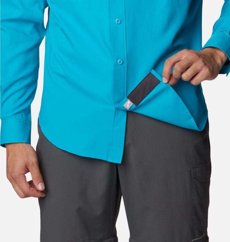 Turquoise Columbia PFG Skiff Guide Woven Long Sleeve Men's Shirt | 58136BGVA