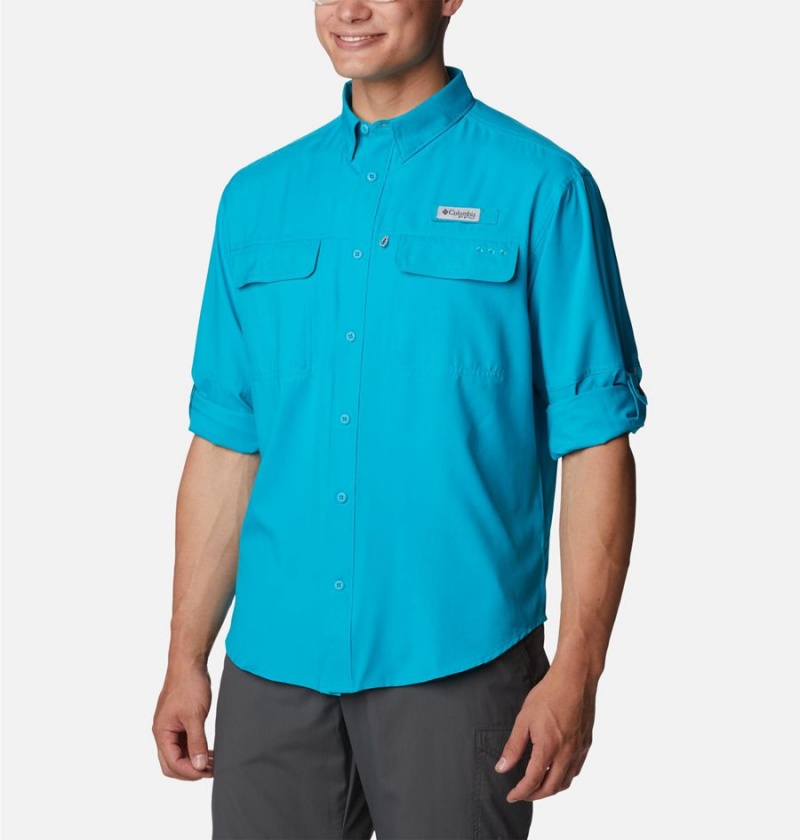 Turquoise Columbia PFG Skiff Guide Woven Long Sleeve Men's Shirt | 58136BGVA