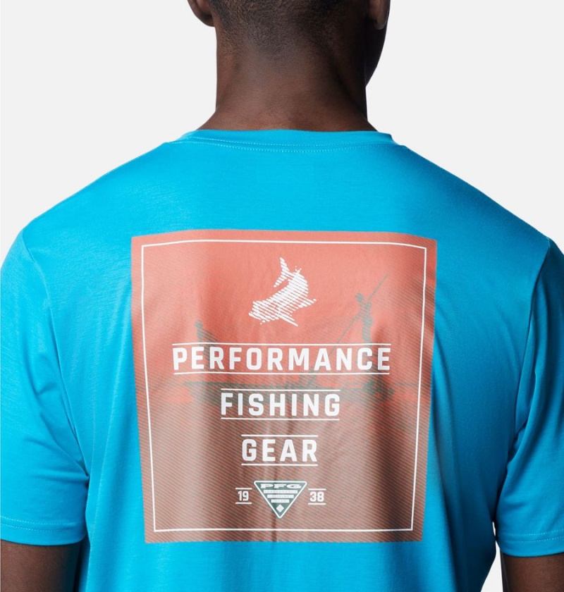 Turquoise Columbia PFG Skiff Horizon Short Sleeve Tech Men's T-Shirt | 13825QUWN