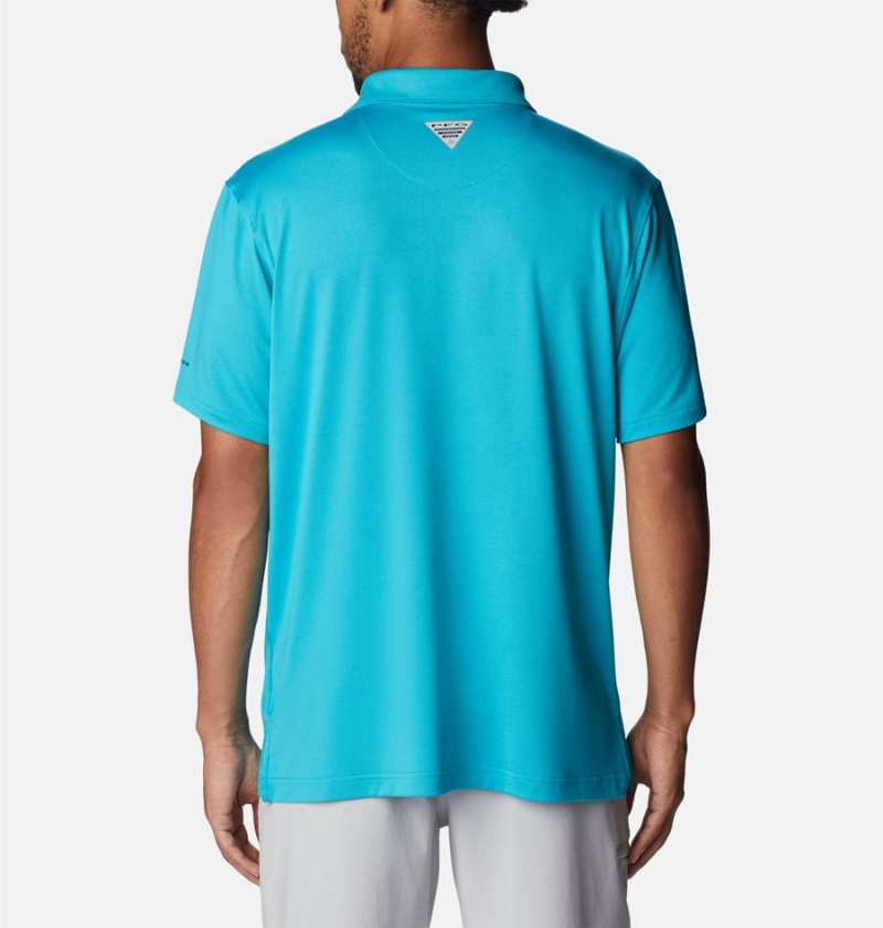 Turquoise Columbia PFG Slack Tide Stretch Men's Polo Shirt | 69841PAGR