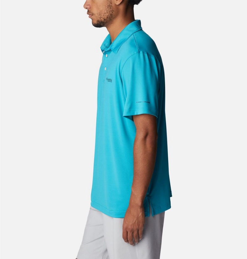 Turquoise Columbia PFG Slack Tide Stretch Men's Polo Shirt | 69841PAGR