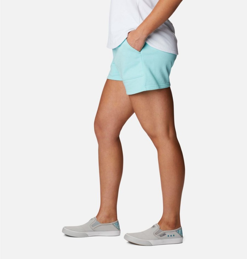 Turquoise Columbia PFG Slack Water French Terry Women's Shorts | 59482FEWC