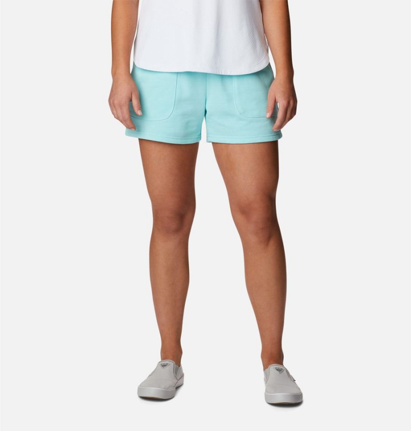 Turquoise Columbia PFG Slack Water French Terry Women\'s Shorts | 59482FEWC