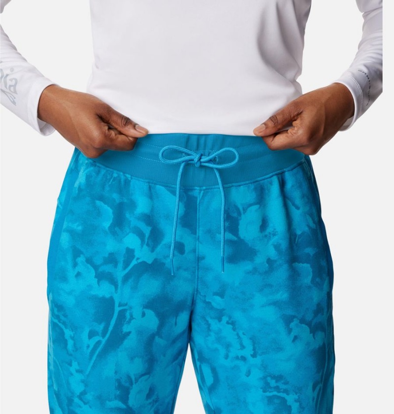 Turquoise Columbia PFG Slack Water French Terry Joggers Women's Pants | 95076ZHQI