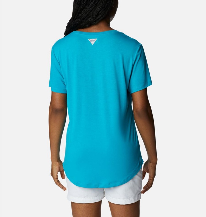 Turquoise Columbia PFG Slack Water Knit II Women's T-Shirt | 65248LRAX