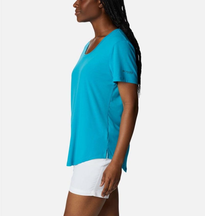 Turquoise Columbia PFG Slack Water Knit II Women's T-Shirt | 65248LRAX