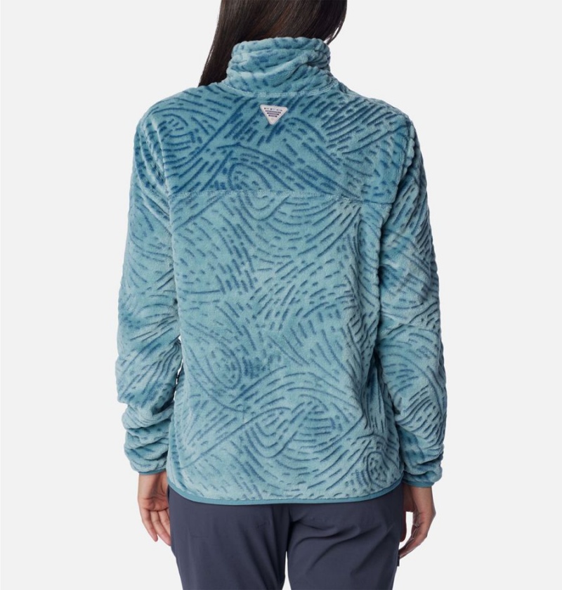 Turquoise Columbia PFG Slack Water Reversible Fleece Women's Pullover | 50749LOZB