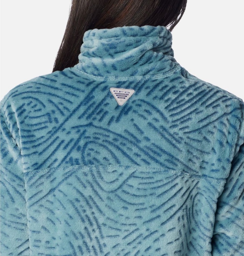 Turquoise Columbia PFG Slack Water Reversible Fleece Women's Pullover | 50749LOZB