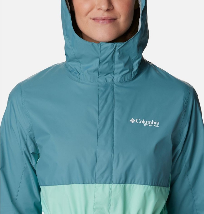 Turquoise Columbia PFG Storm Women's Rain Jacket | 72193NSGC