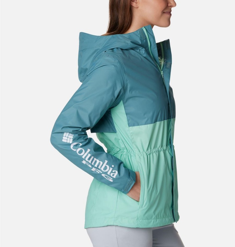 Turquoise Columbia PFG Storm Women's Rain Jacket | 72193NSGC