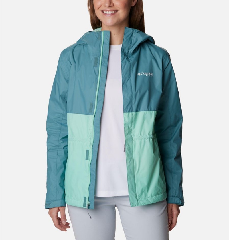 Turquoise Columbia PFG Storm Women's Rain Jacket | 72193NSGC