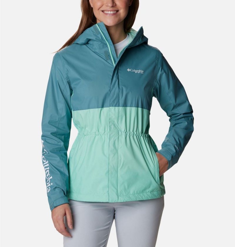 Turquoise Columbia PFG Storm Women\'s Rain Jacket | 72193NSGC