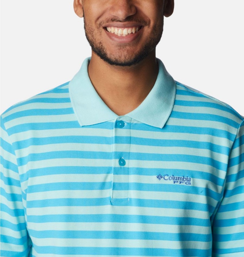 Turquoise Columbia PFG Super Bonefish Pique Men's Polo Shirt | 24315UBVK