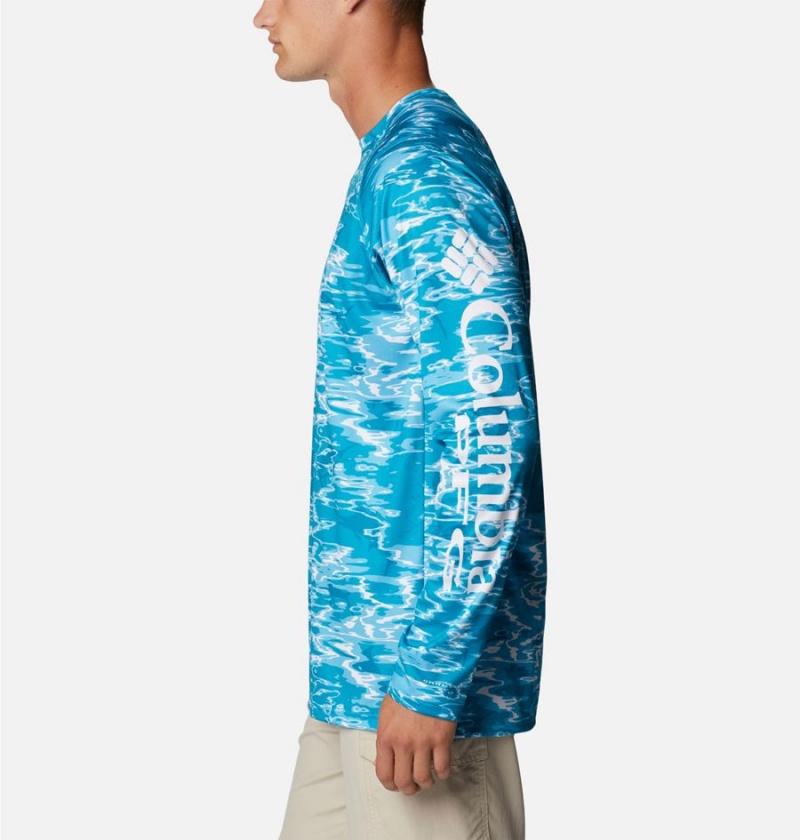 Turquoise Columbia PFG Super Terminal Tackle Long Sleeve Men's T-Shirt | 18460GONH