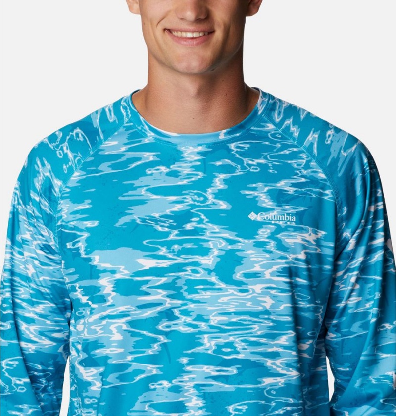 Turquoise Columbia PFG Super Terminal Tackle Long Sleeve Men's T-Shirt | 18460GONH