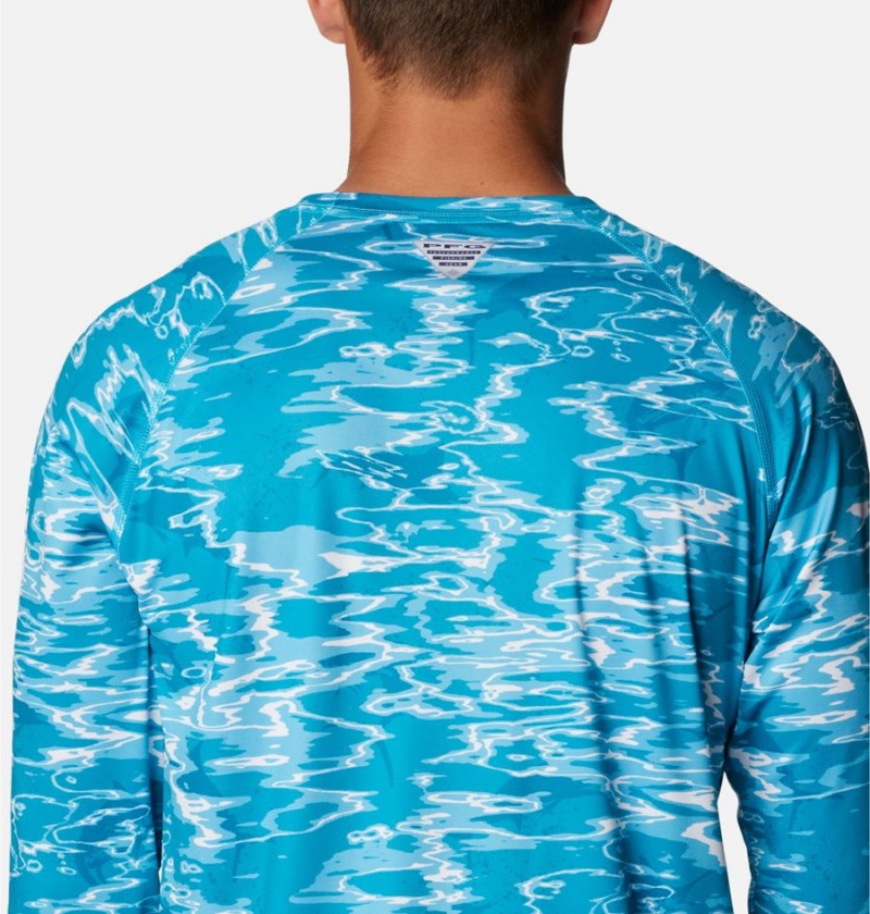 Turquoise Columbia PFG Super Terminal Tackle Long Sleeve Men's T-Shirt | 18460GONH