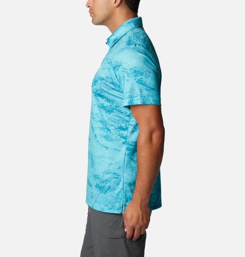 Turquoise Columbia PFG Super Terminal Tackle Men's Polo Shirt | 30482IOQN