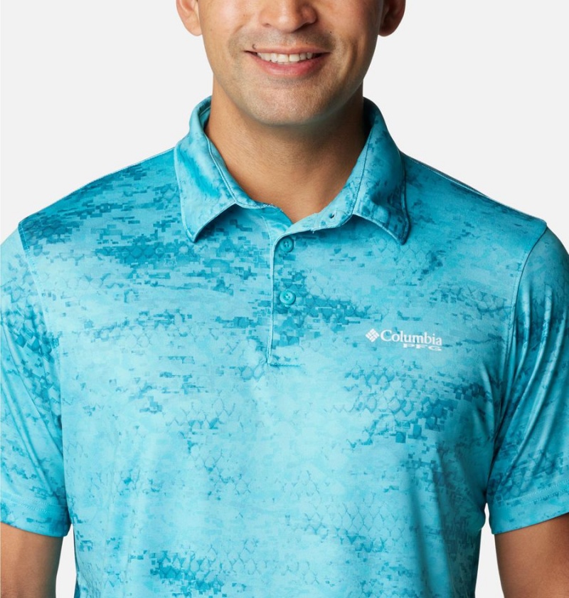 Turquoise Columbia PFG Super Terminal Tackle Men's Polo Shirt | 30482IOQN