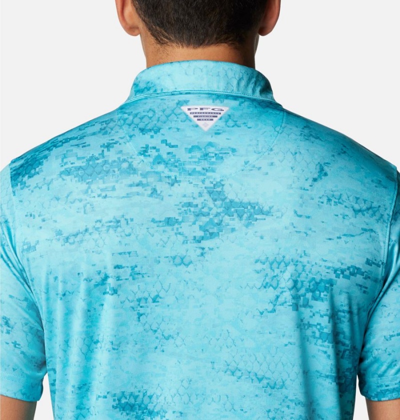 Turquoise Columbia PFG Super Terminal Tackle Men's Polo Shirt | 30482IOQN