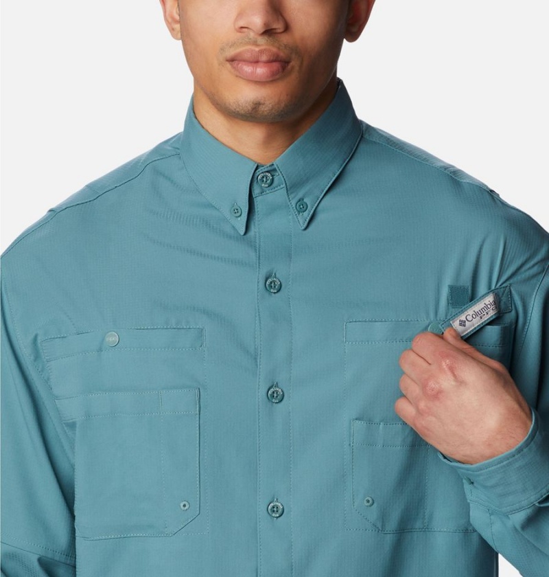 Turquoise Columbia PFG Tamiami II Long Sleeve Men's Shirt | 71258JOYR