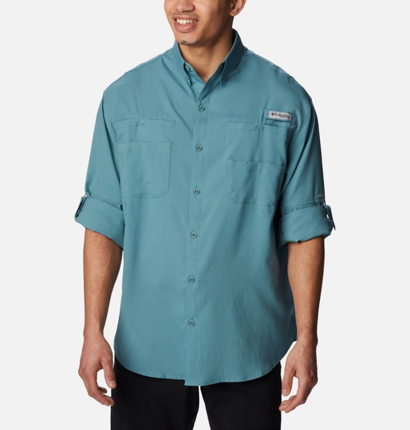 Turquoise Columbia PFG Tamiami II Long Sleeve Men's Shirt | 71258JOYR