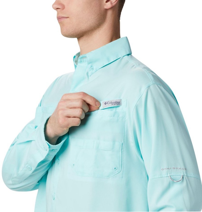 Turquoise Columbia PFG Tamiami II Long Sleeve Men's Shirt | 83479UAMG