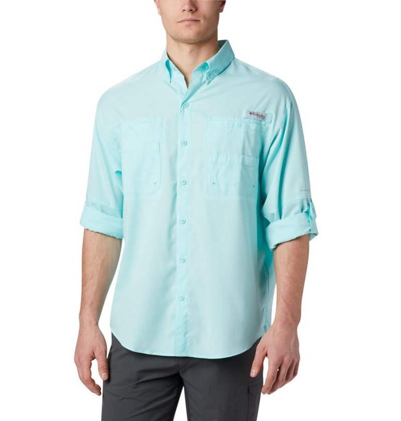 Turquoise Columbia PFG Tamiami II Long Sleeve Men's Shirt | 83479UAMG