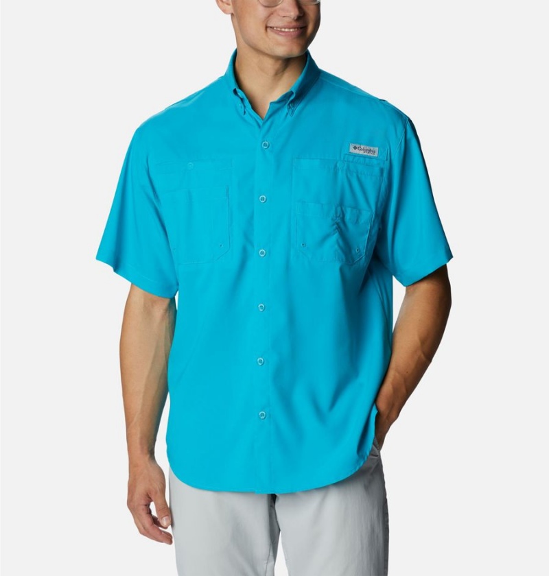 Turquoise Columbia PFG Tamiami II Short Sleeve Men\'s Shirt | 26908NZAE