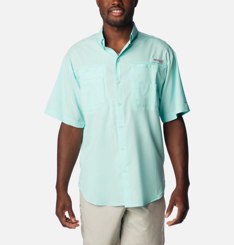 Turquoise Columbia PFG Tamiami II Short Sleeve Men\'s Shirt | 71392LFCU