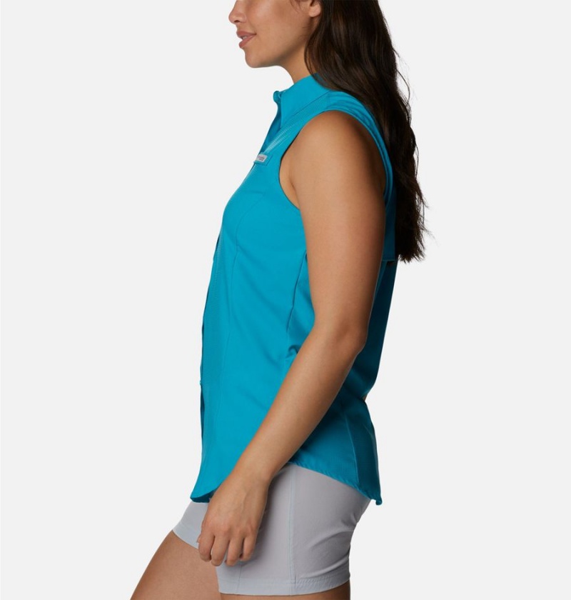 Turquoise Columbia PFG Tamiami Sleeveless Women's Tank Top | 21498JUVO