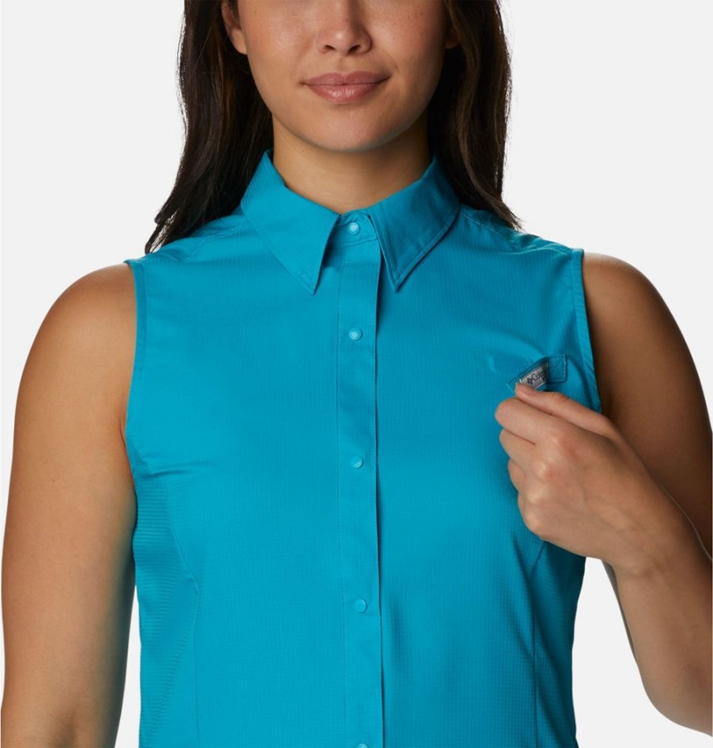 Turquoise Columbia PFG Tamiami Sleeveless Women's Tank Top | 21498JUVO