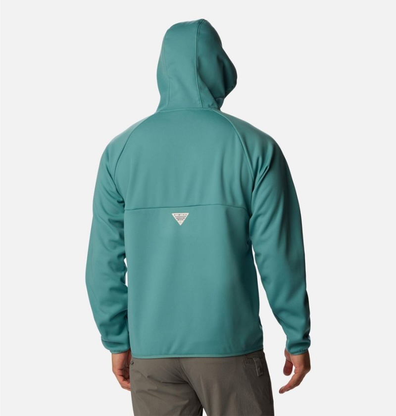 Turquoise Columbia PFG Terminal Stretch Hooded Men's Softshell Jackets | 50683ZFAV