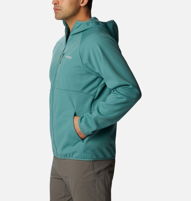 Turquoise Columbia PFG Terminal Stretch Hooded Men's Softshell Jackets | 50683ZFAV