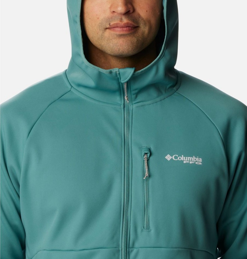 Turquoise Columbia PFG Terminal Stretch Hooded Men's Softshell Jackets | 50683ZFAV