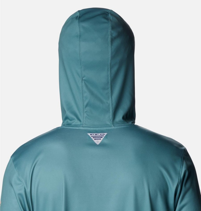 Turquoise Columbia PFG Terminal Tackle Fish Flag Men's Hoodie | 56279OBJK