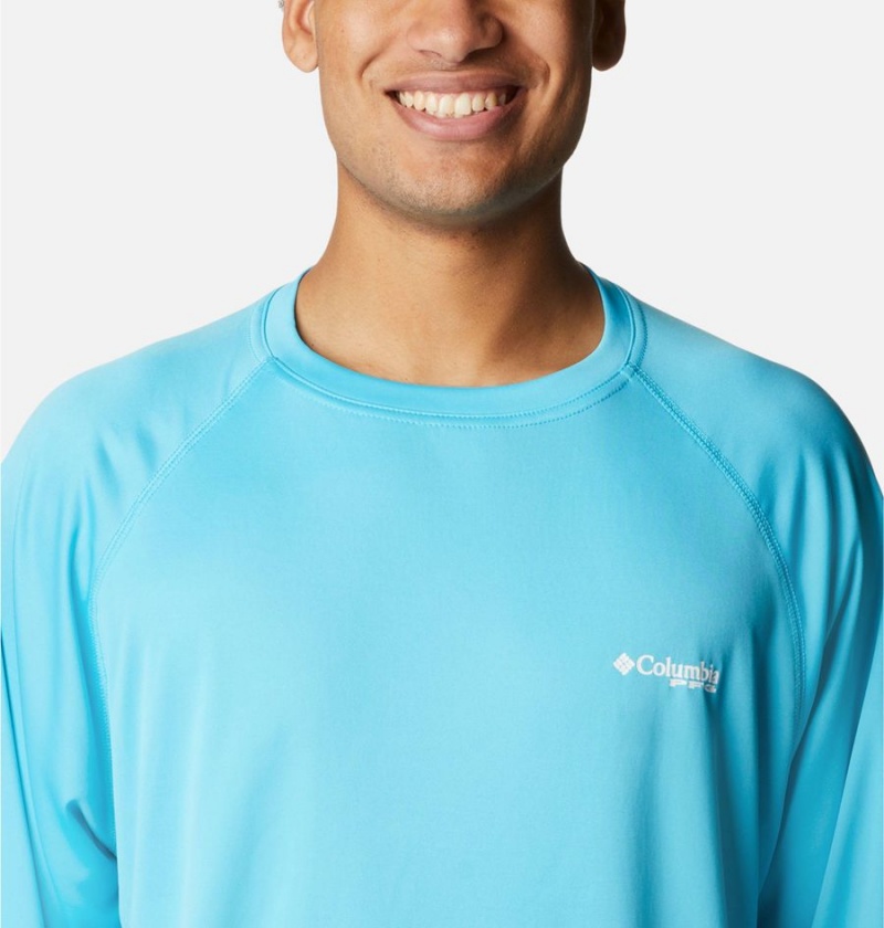 Turquoise Columbia PFG Terminal Tackle Long Sleeve Men's T-Shirt | 84597VJKW