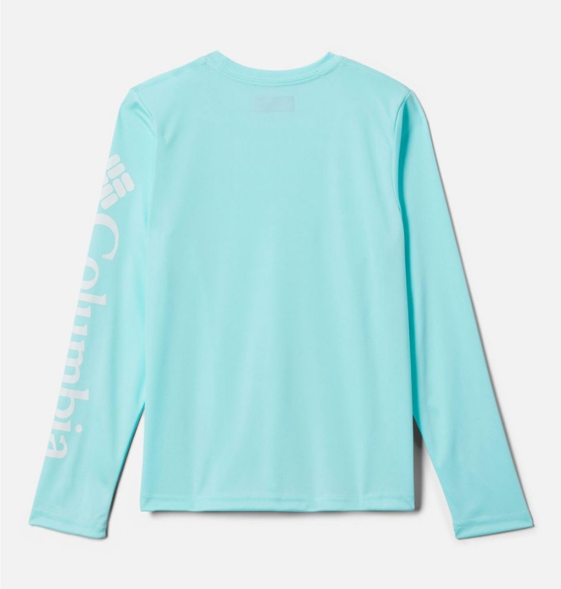 Turquoise Columbia PFG Terminal Tackle Long Sleeve Kids' T-Shirt | 80914NEIJ