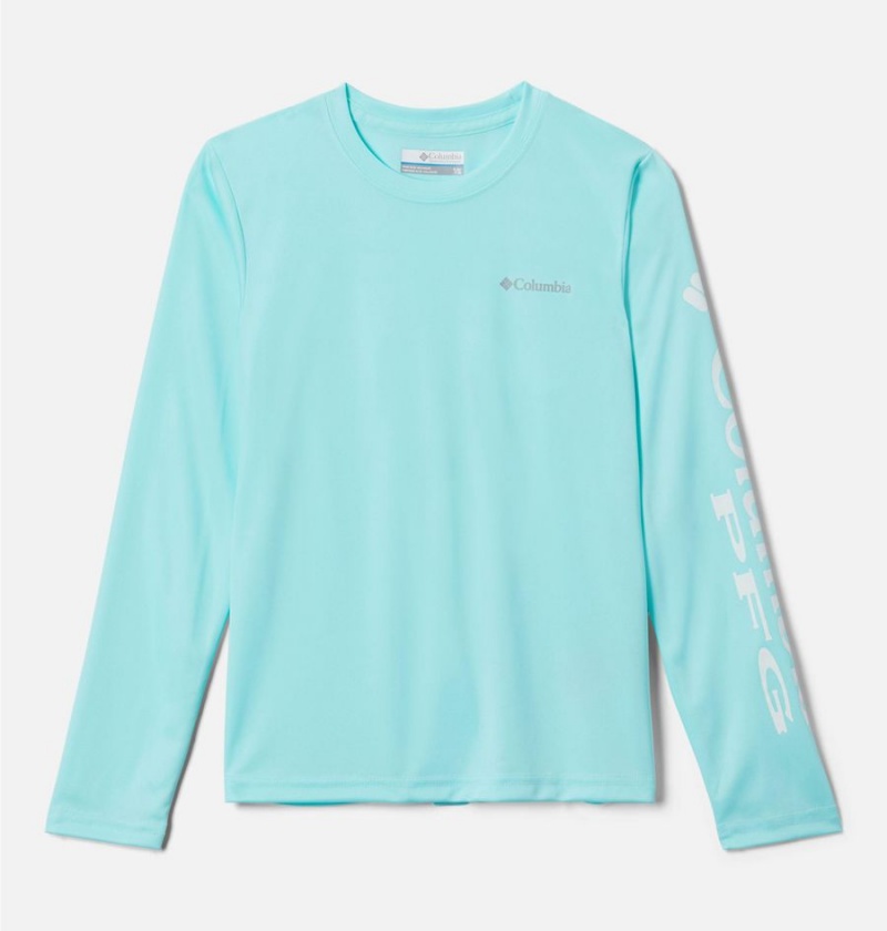 Turquoise Columbia PFG Terminal Tackle Long Sleeve Kids\' T-Shirt | 80914NEIJ