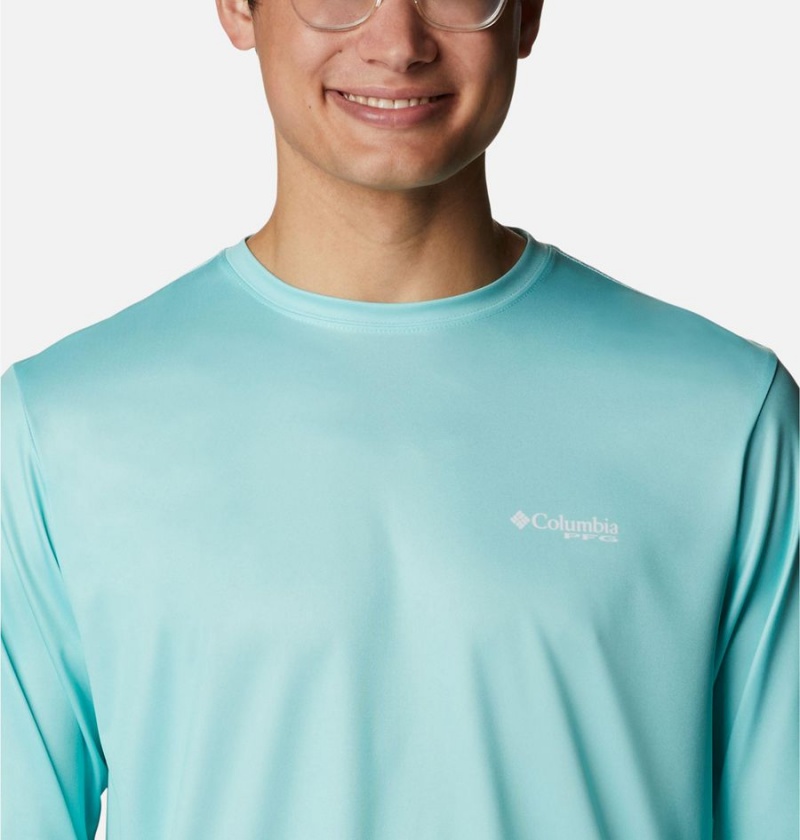 Turquoise Columbia PFG Terminal Tackle Statetriot Long Sleeve Men's T-Shirt | 65491HQRJ