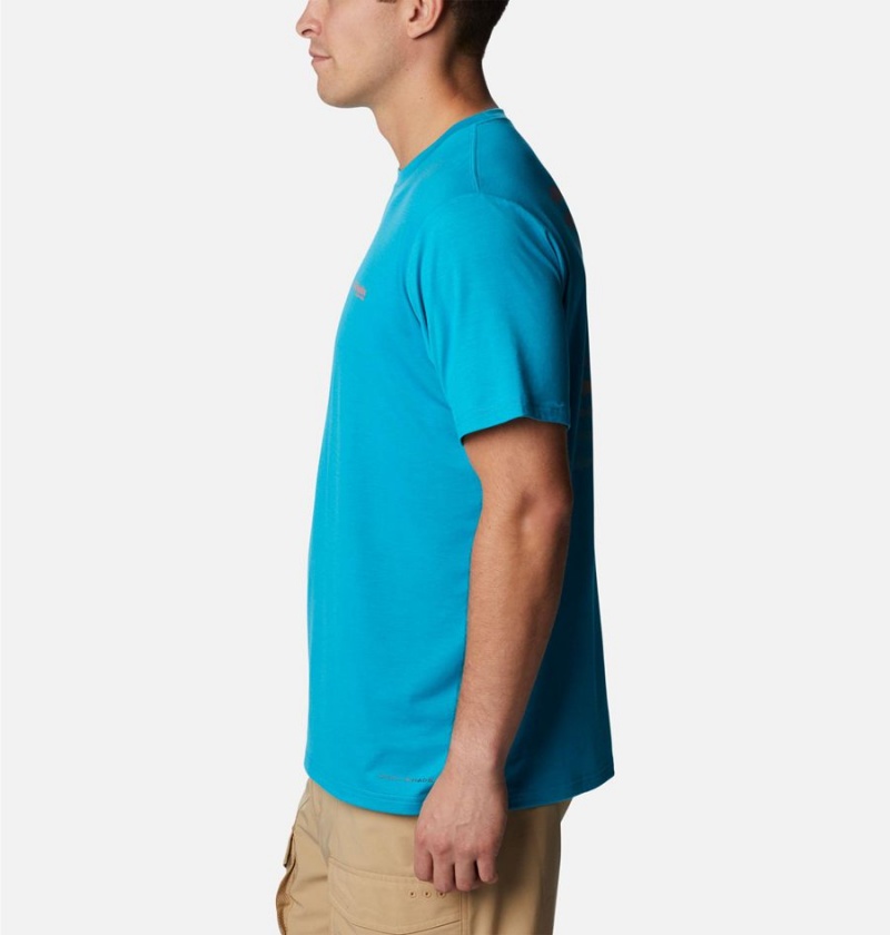 Turquoise Columbia PFG Triangle Fill Tech Men's T-Shirt | 53781AWFZ