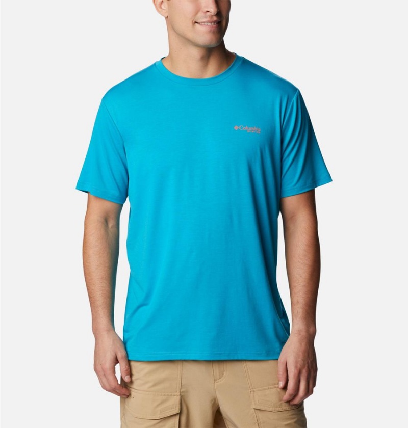 Turquoise Columbia PFG Triangle Fill Tech Men\'s T-Shirt | 53781AWFZ